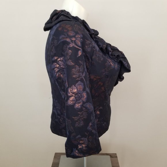 Rickie Freeman Teri Jon Puff Ruffled Collar Metallic Floral Blazer - Picture 6 of 13